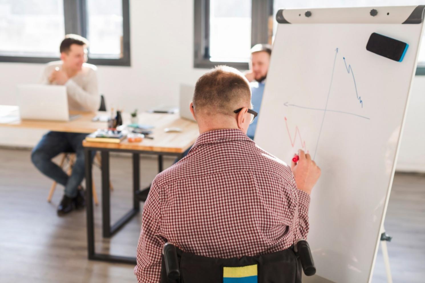 Graduate presenting business plan to investors