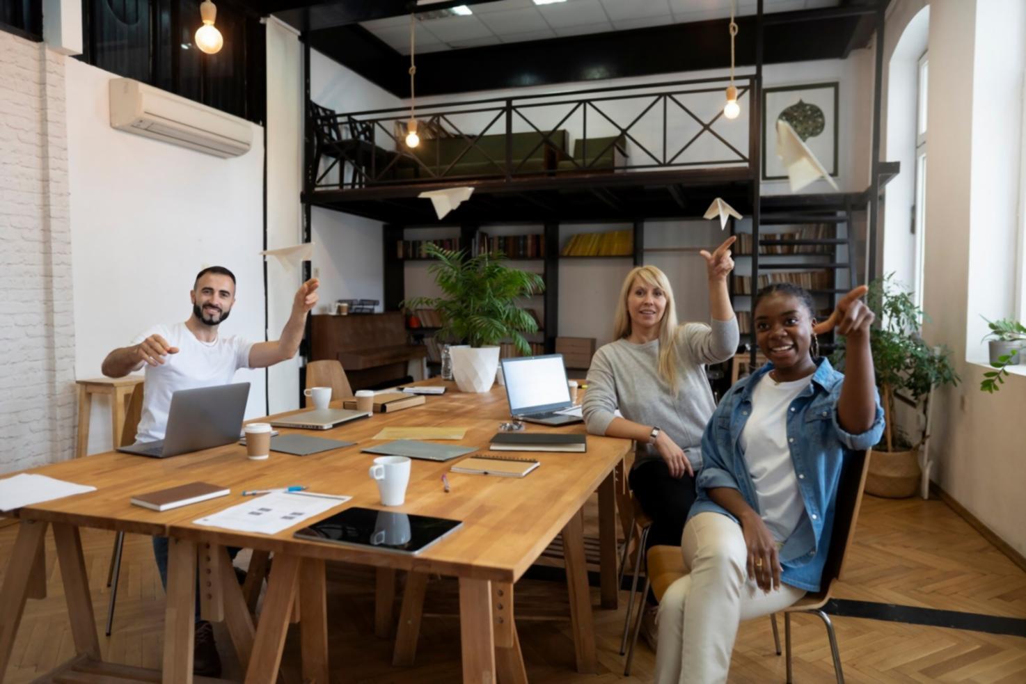 Entrepreneurs collaborating in modern workspace